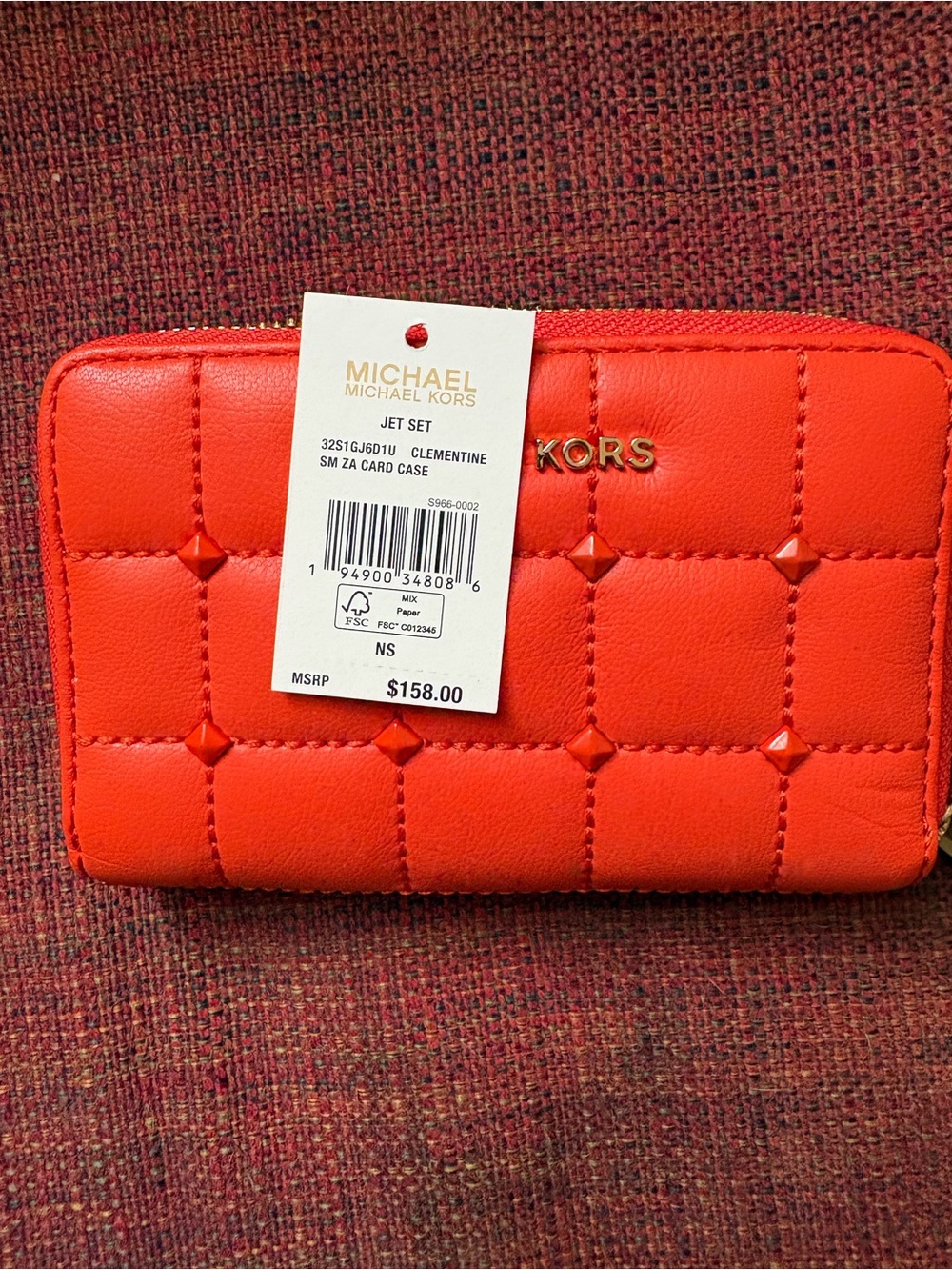 Michael Kors Clementine Quilted Zip Card Case - Clementine Red-Orange